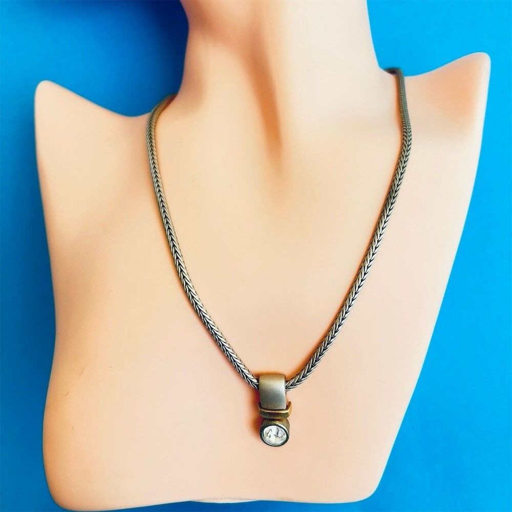 Piscitelli Vintage Necklace Womens 16in Silver Tone Herringbone Crystal Drop